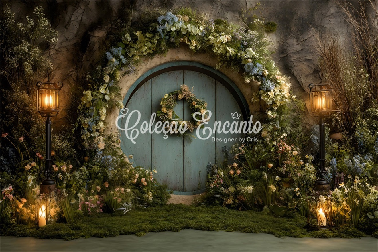 Osterhase-Hintergrund Verzauberte Moostür Laternenlicht Oster-Fotohintergründe von Magali