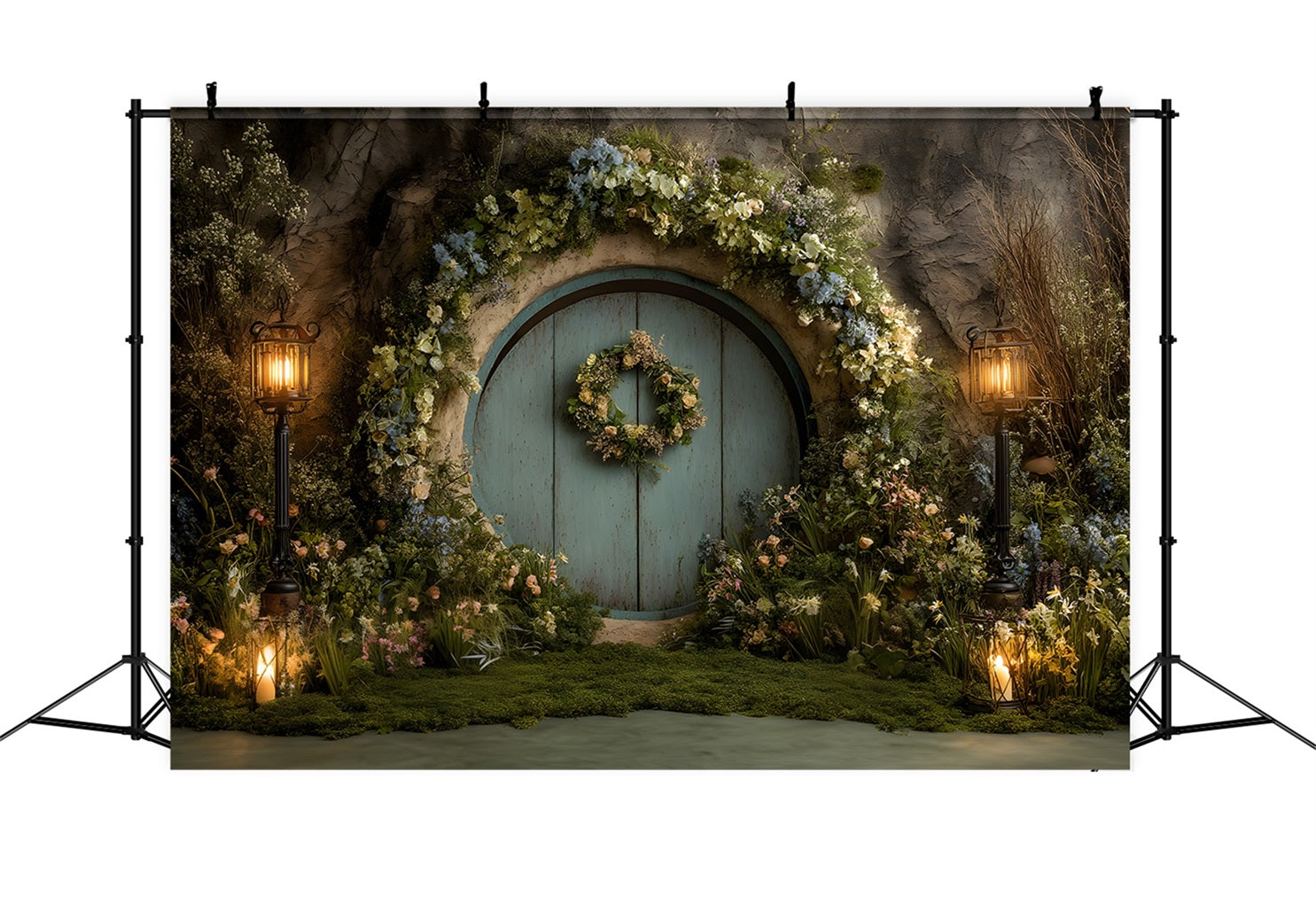 Osterhase-Hintergrund Verzauberte Moostür Laternenlicht Oster-Fotohintergründe von Magali