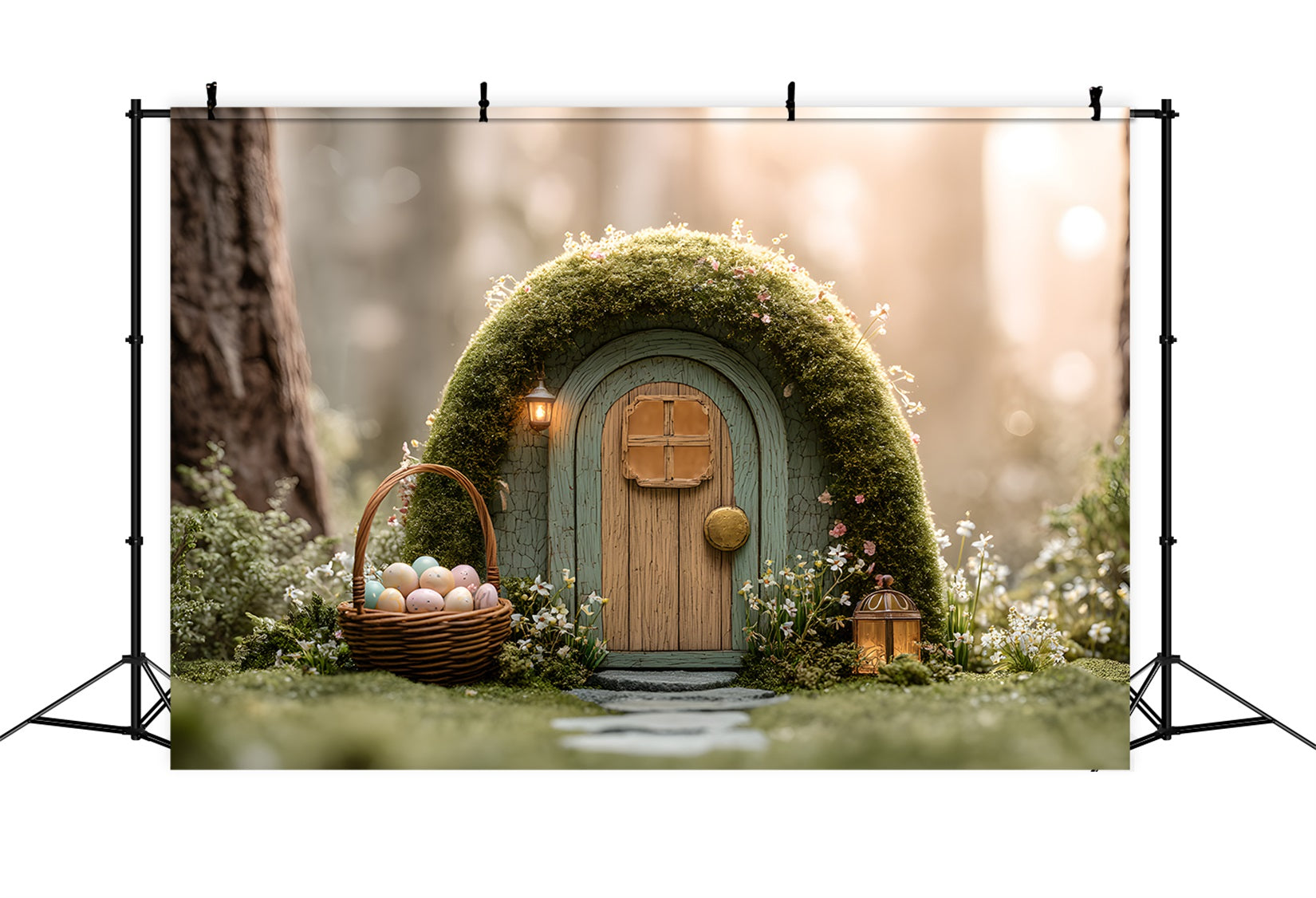 Osterhintergrund Natur Goldener Wald Moos Feenhäuschen Hintergrund Ostern Von Magali