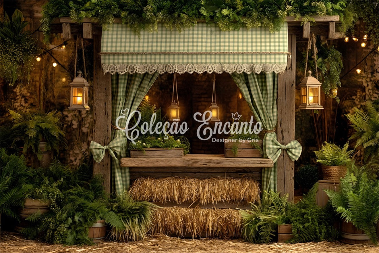 Oster-Scheunen-Hintergrund Rustikaler Farn-Heustall-Hintergrund für Osterbilder von Magali