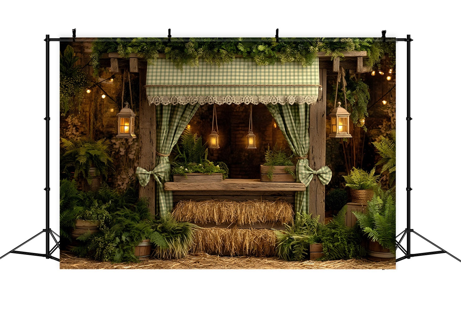 Oster-Scheunen-Hintergrund Rustikaler Farn-Heustall-Hintergrund für Osterbilder von Magali