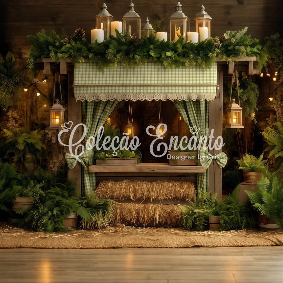 Oster-Scheunen-Hintergrund Rustikaler Farn-Heustall-Hintergrund für Osterbilder von Magali