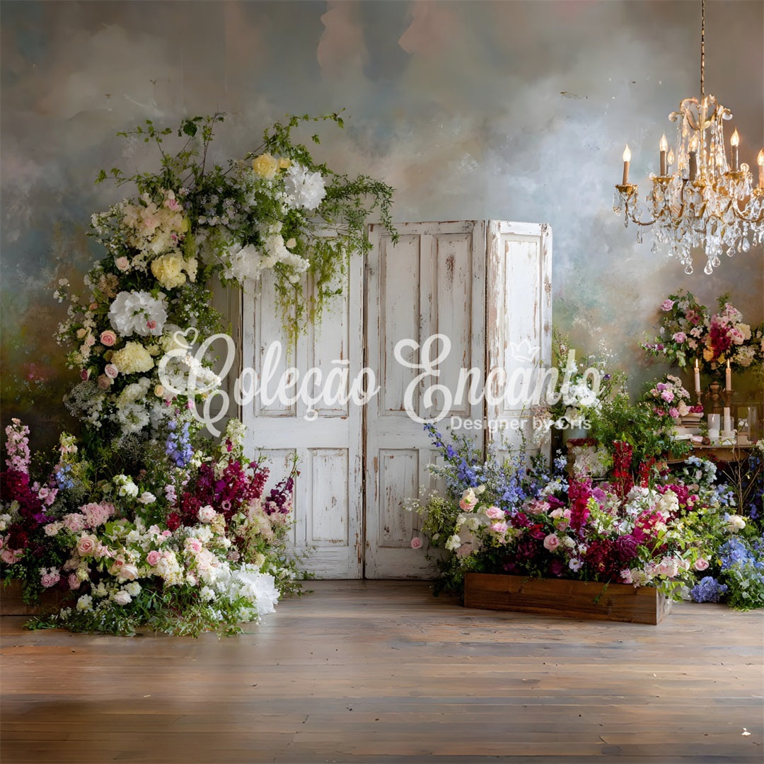 Hintergrund für den Muttertag Vintage-Blumentüren Kronleuchter Hintergrund für einen schönen Muttertag Von Magali