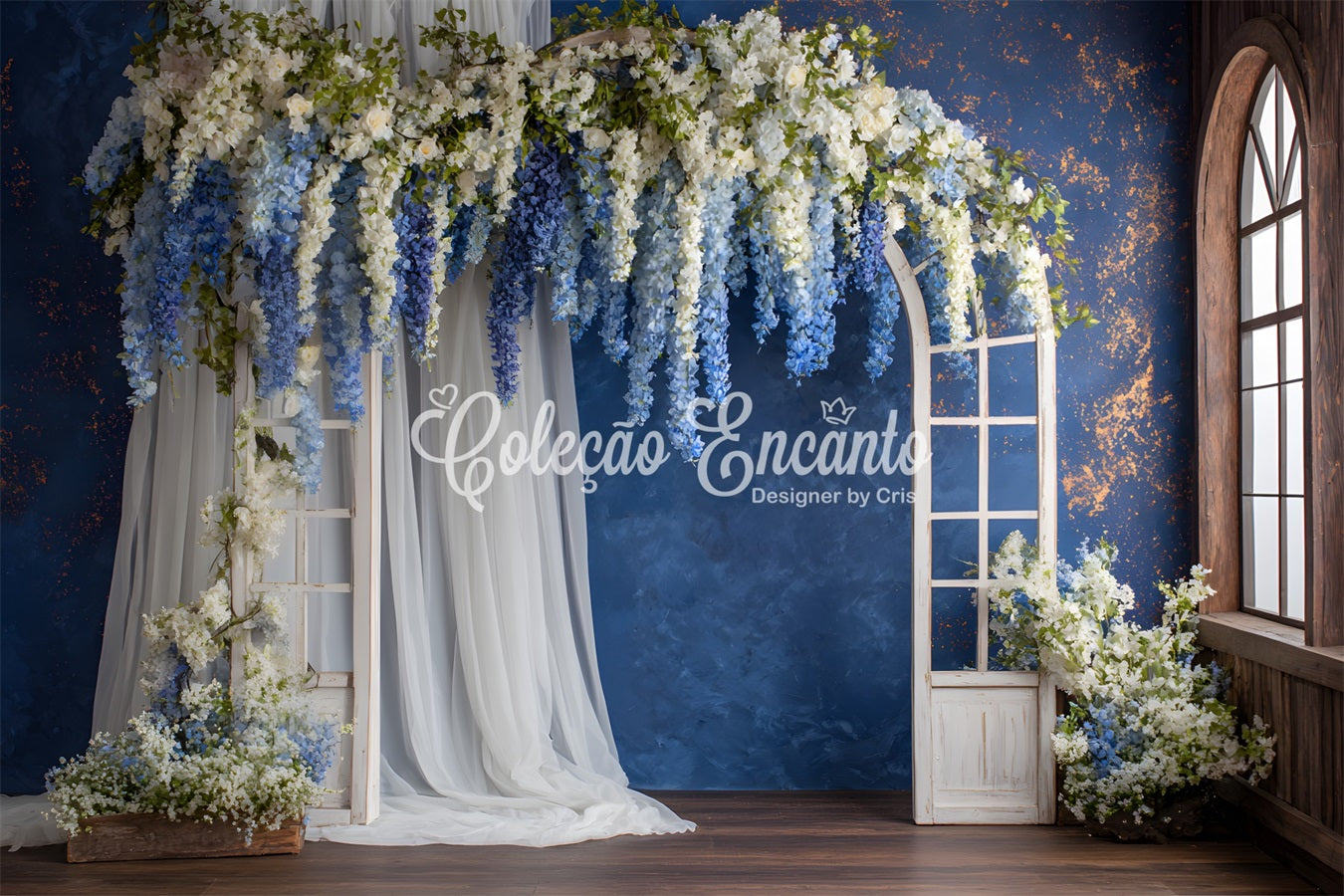 Hintergrund für den Muttertag Blauer Blumenbogen-Arrangement-Fotohintergrund für den Muttertag von Magali