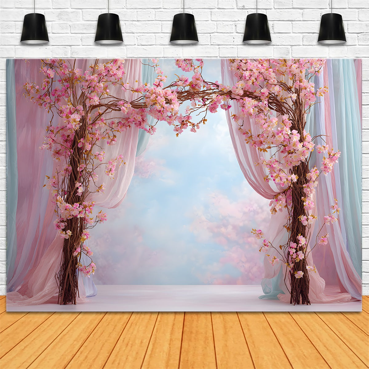 Hintergrund für den Muttertag Rosa Blütenbogen-Vorhang Ideen für Fotohintergründe zum Muttertag von Magali