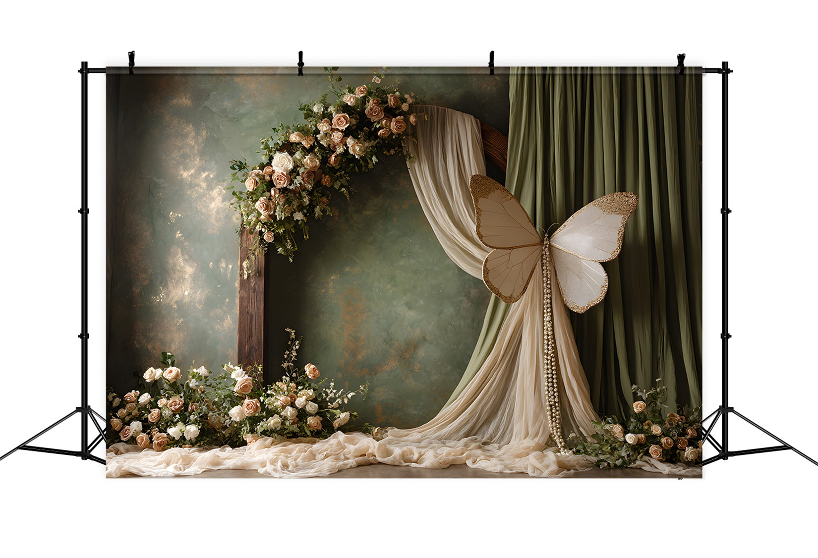 Hintergrund zum Muttertag Romantischer Blumenbogen Schmetterling Fotohintergrund zum Muttertag von Magali