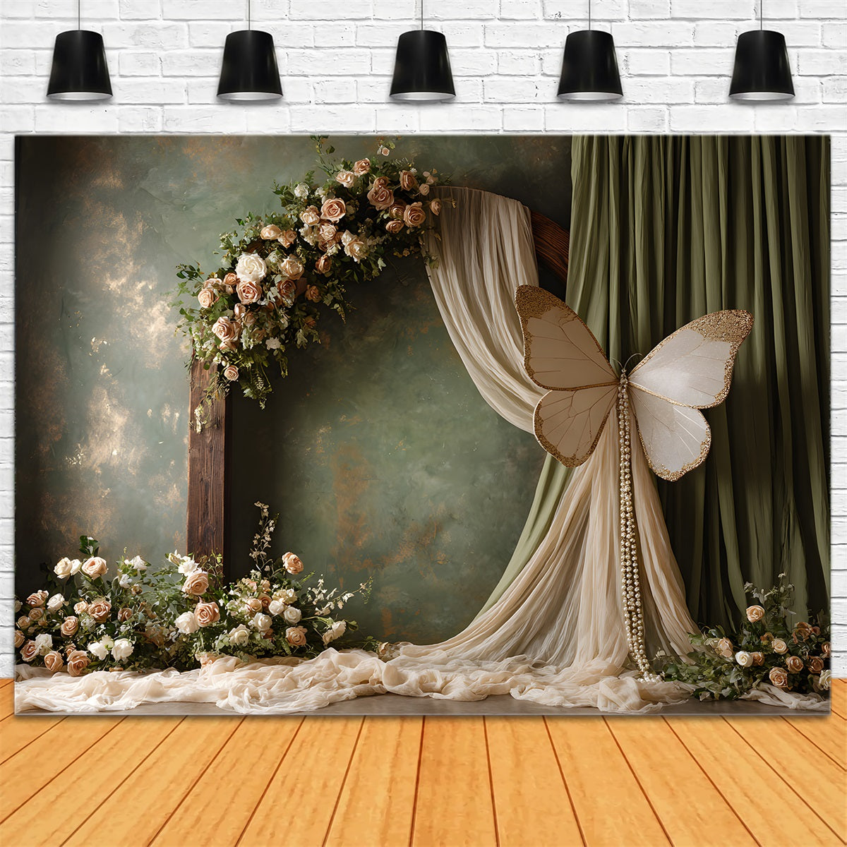 Hintergrund zum Muttertag Romantischer Blumenbogen Schmetterling Fotohintergrund zum Muttertag von Magali