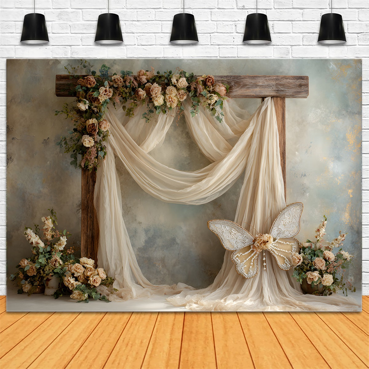 Fotohintergründe für den Muttertag Rustikaler Holzbogen Blumen Muttertags-Blumenhintergrund Von Magali