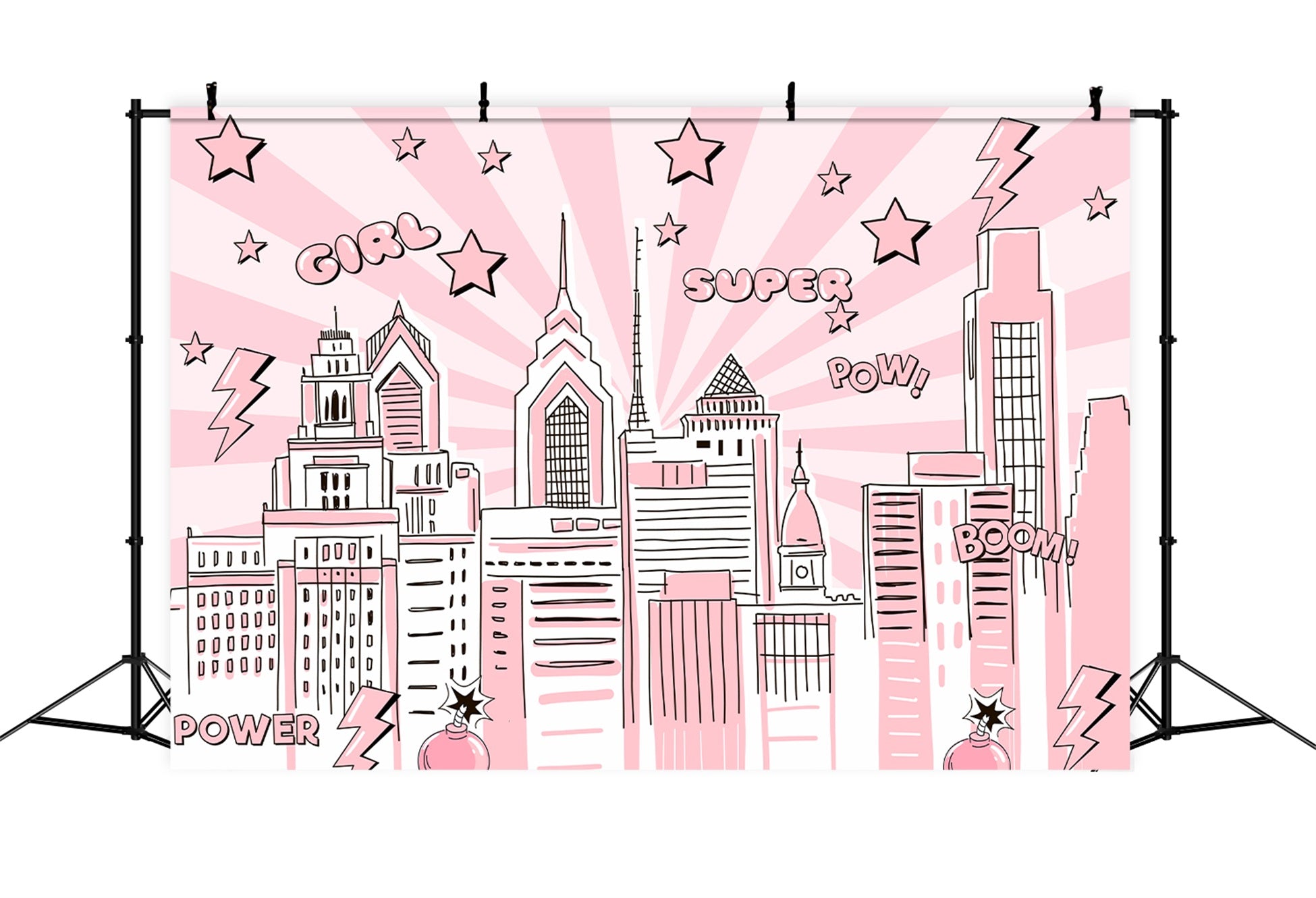 Kinder-Hintergründe Rosa Comic-Stadt Power Burst Neugeborenen-Fotohintergrund von Magali