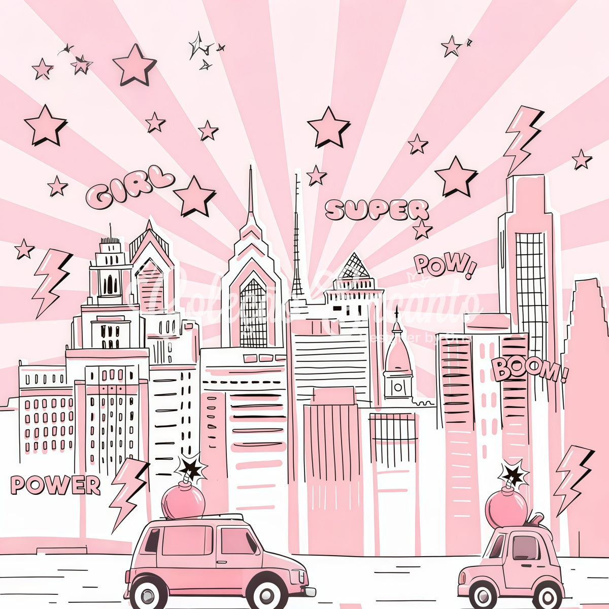 Kinder-Hintergründe Rosa Comic-Stadt Power Burst Neugeborenen-Fotohintergrund von Magali