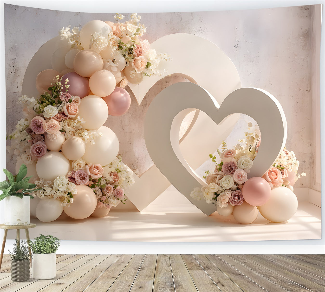 Fotohintergrund für den Muttertag Herzförmige Ballons Blumen Hintergrund für den Muttertag von Magali