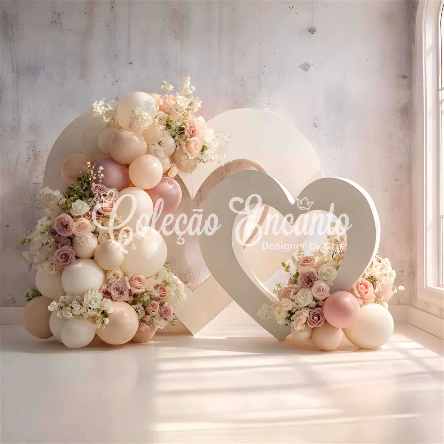 Fotohintergrund für den Muttertag Herzförmige Ballons Blumen Hintergrund für den Muttertag von Magali