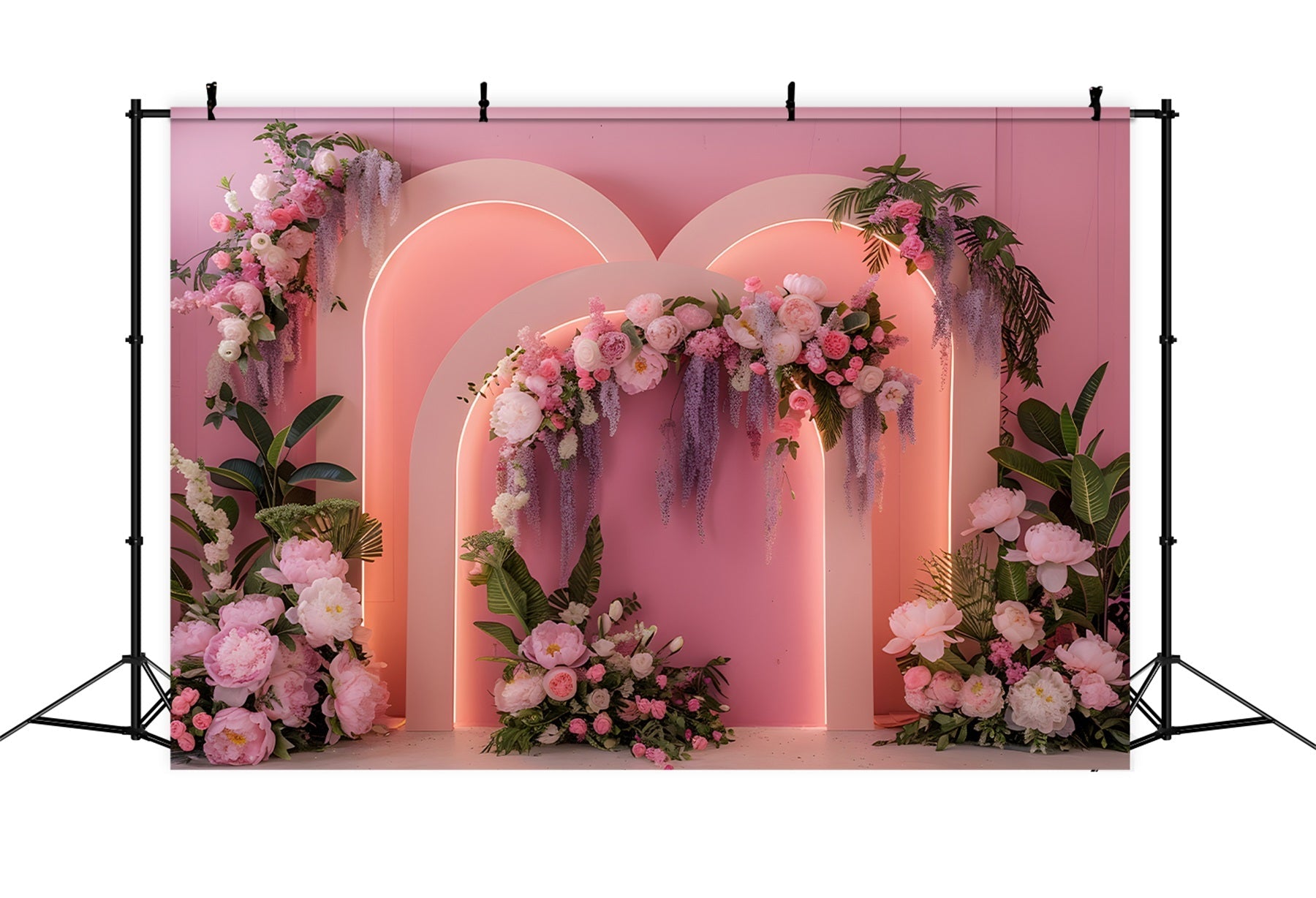 Fotohintergründe für den Muttertag Rosa Neon-Blumenbogen Ideen für Hintergründe für den Muttertag von Magali