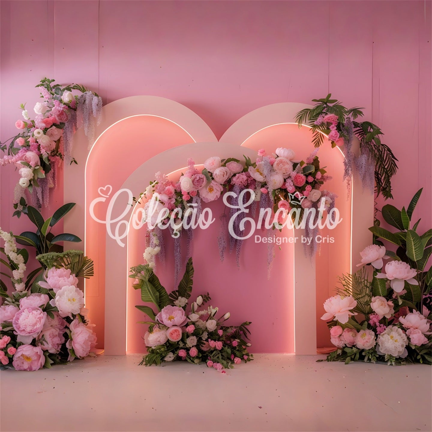 Fotohintergründe für den Muttertag Rosa Neon-Blumenbogen Ideen für Hintergründe für den Muttertag von Magali