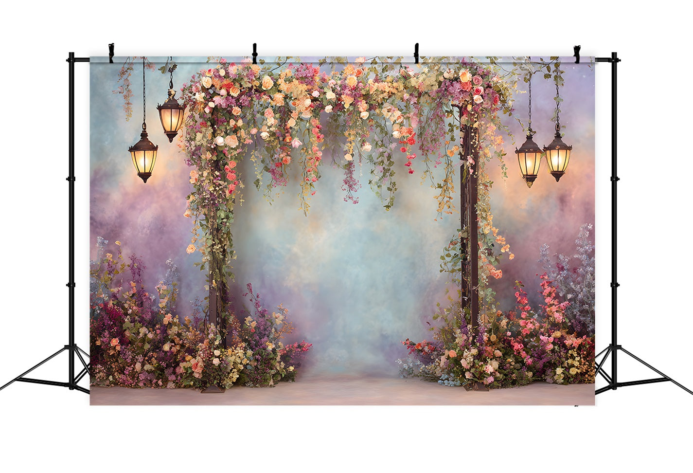 Hintergrund für den Muttertag mit Blumen Bunte Laternen Blumenbogen Hintergrund für Muttertagsfotos von Magali