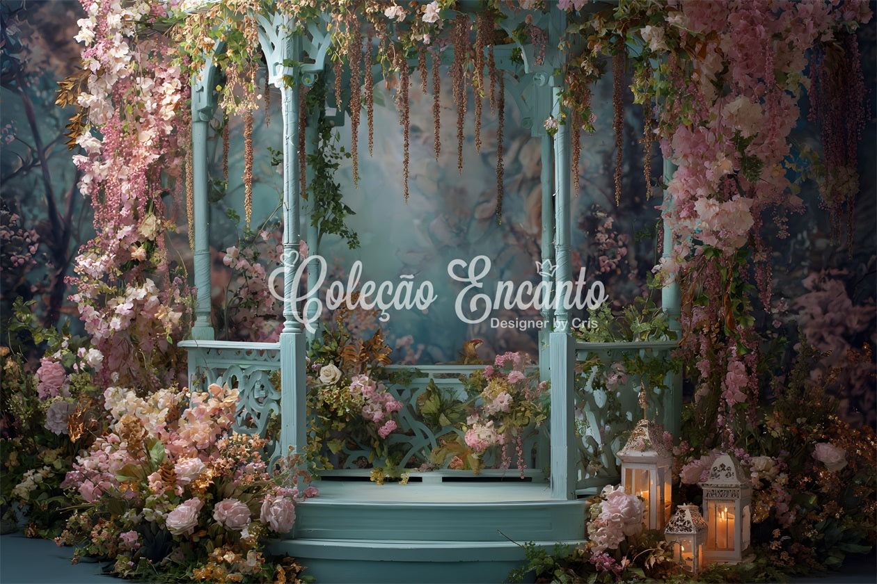 Hintergrund für einen glücklichen Muttertag Rustikaler Pavillon Blumenumrandung Hintergrund für den Muttertag mit Blumen von Magali