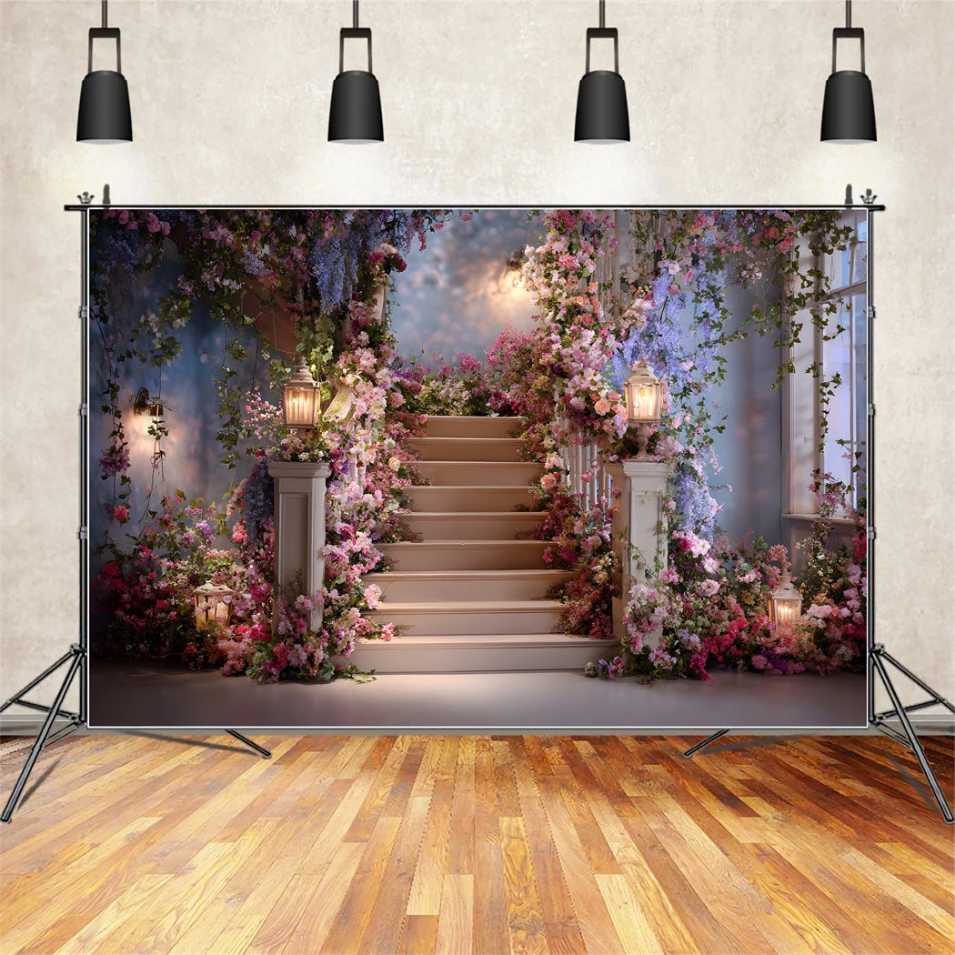 Muttertags-Hintergrunddesign Mit Blumen geschmückte Vintage-Veranda Einfacher Muttertags-Hintergrund von Magali