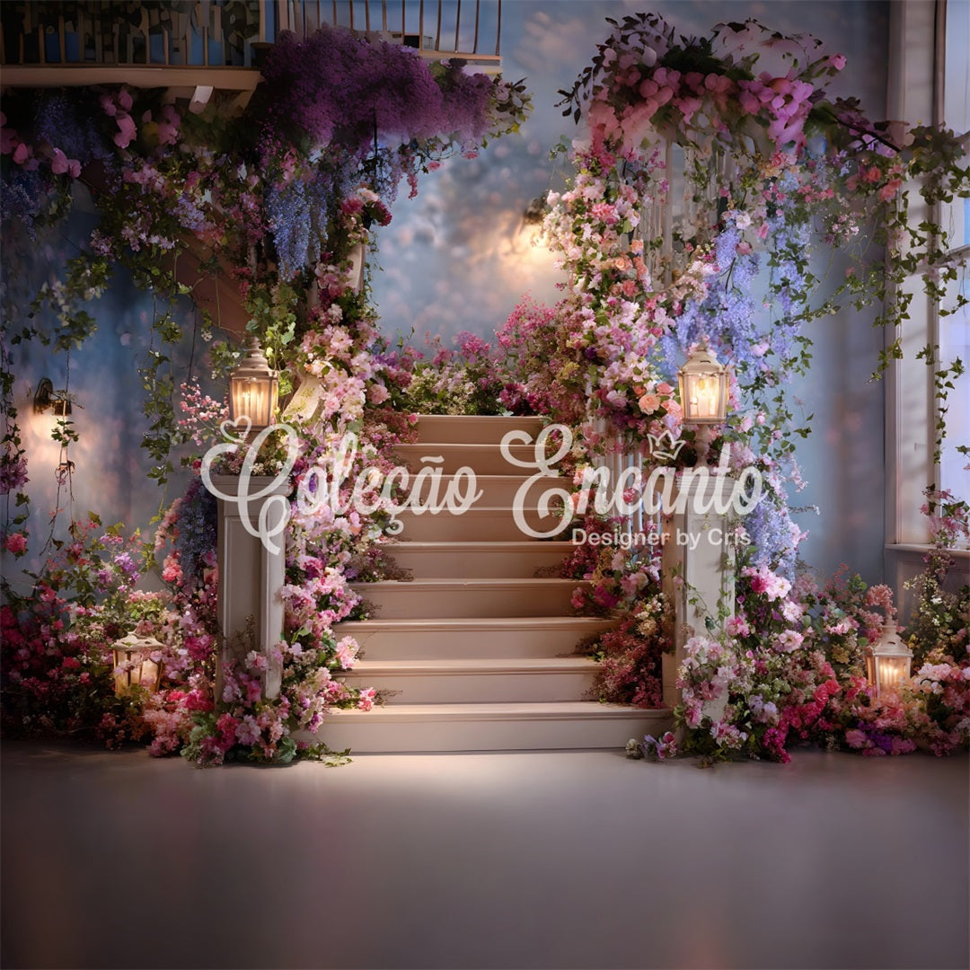 Muttertags-Hintergrunddesign Mit Blumen geschmückte Vintage-Veranda Einfacher Muttertags-Hintergrund von Magali