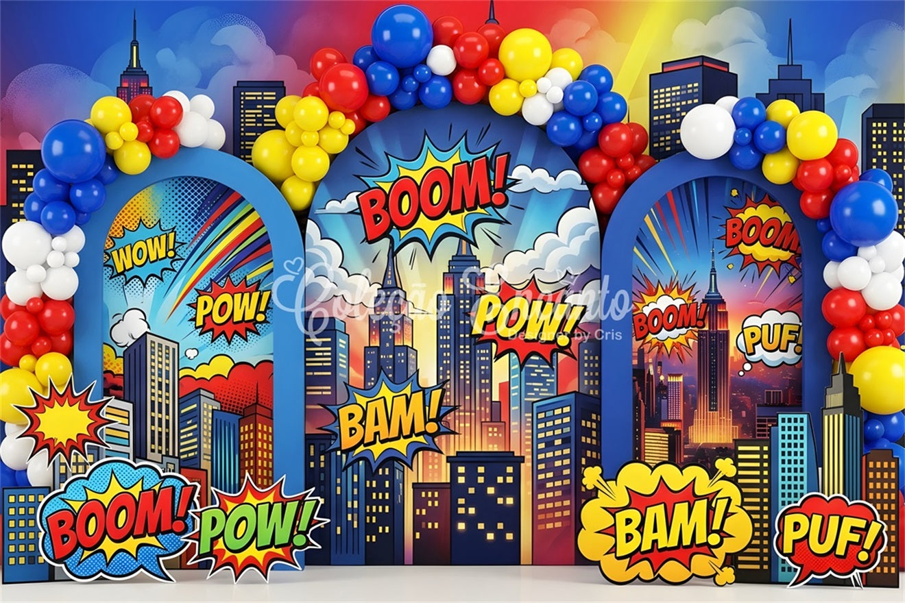 Comic Boom Ballon Stadtbogen Baby Fotohintergrund Kinder Fotohintergrund CEM65-1