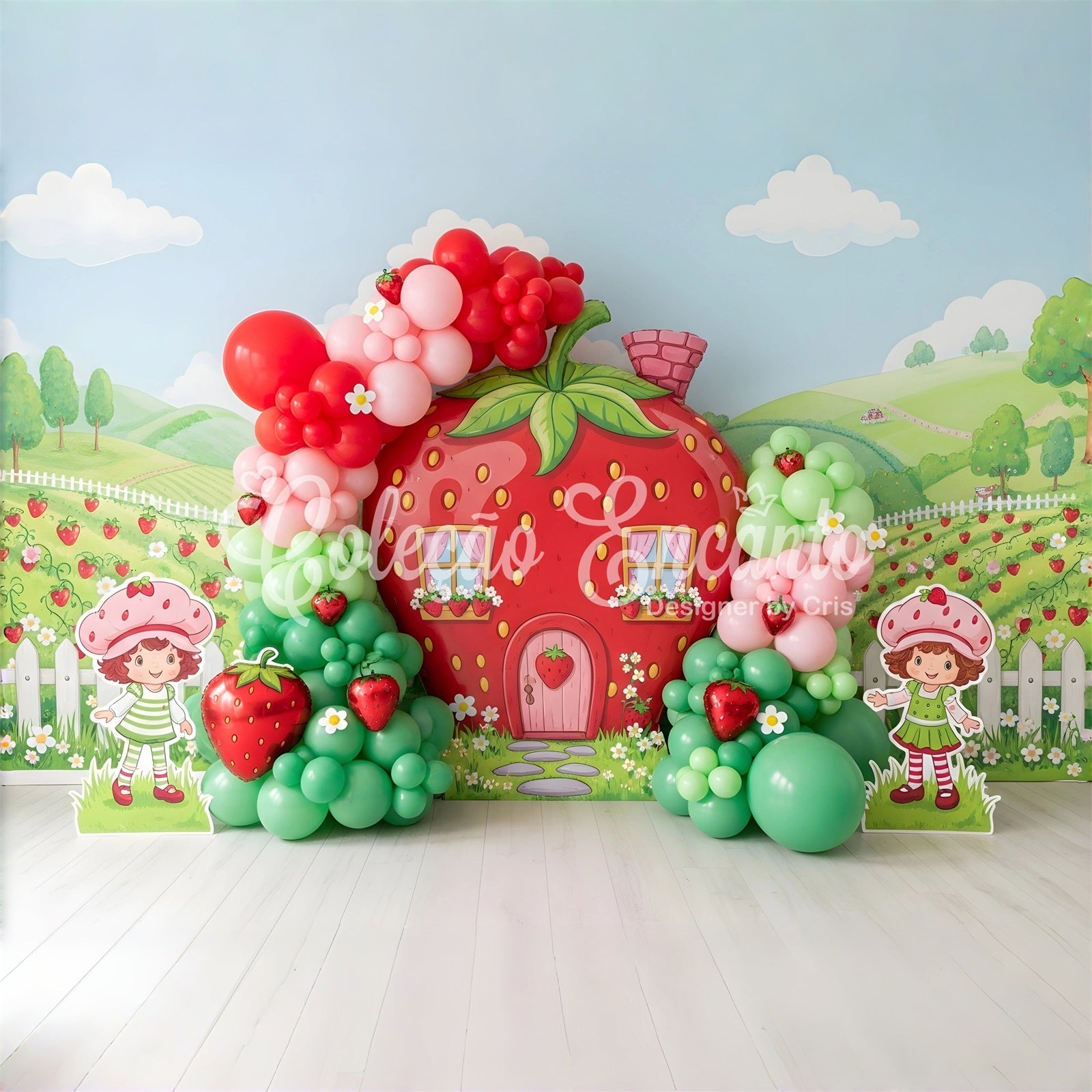 Erdbeer Cottage Ballongarten Baby Fotohintergrund Kinder Hintergrund CEM65-10