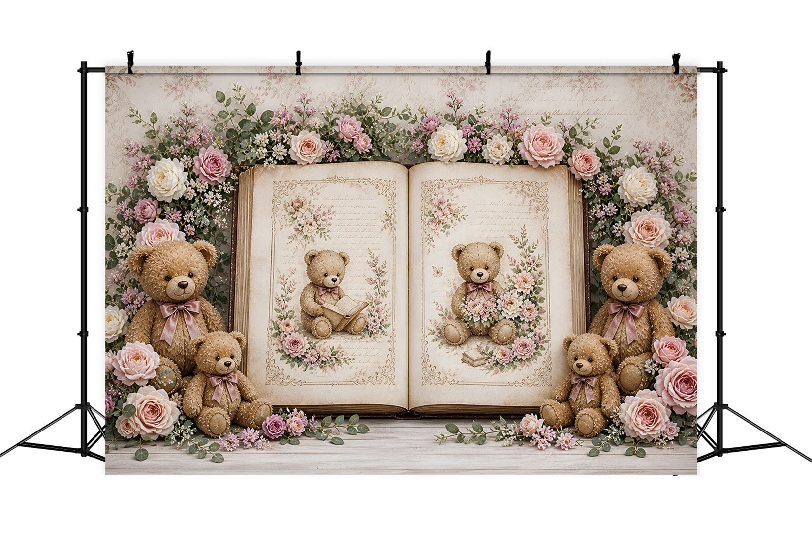 Vintage Teddy Märchen Rosen Baby Fotohintergrund Kinder Kulisse CEM65-11