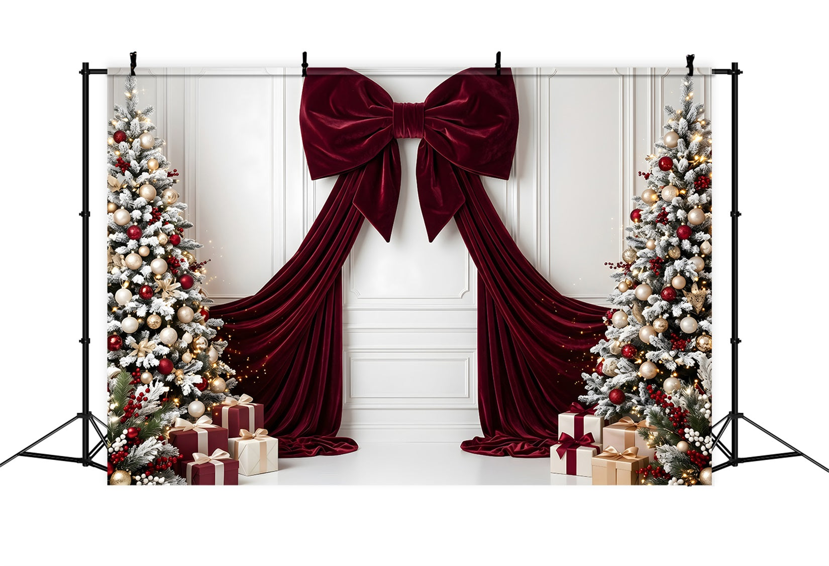 Winter Studio Szene Burgunder Schleife Frost Bäume Weihnachten CEM65-113