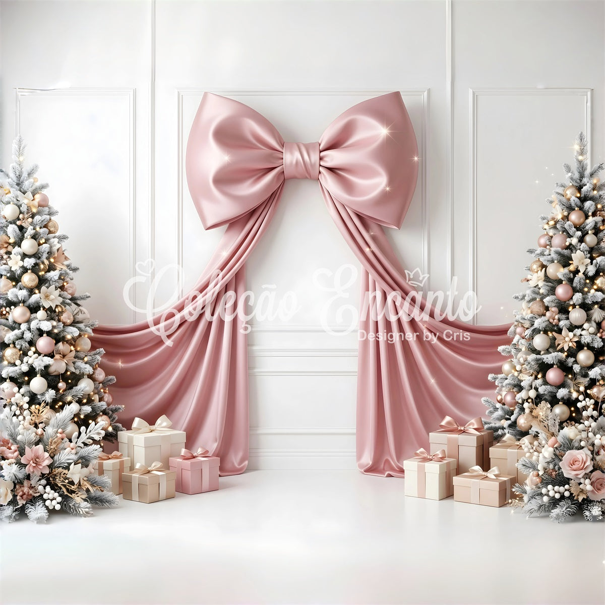 Pastell Fotobox Szene Rosa Schleife Geschenk Baum Winter CEM65-114