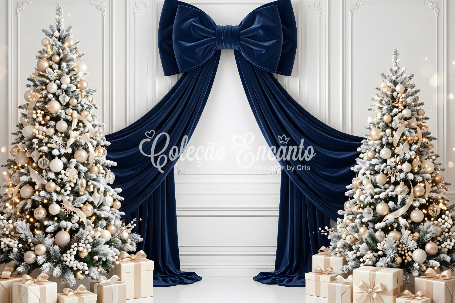 Winter Studio Hintergrund Navy Schleife Frost Bäume elegante Szene CEM65-115