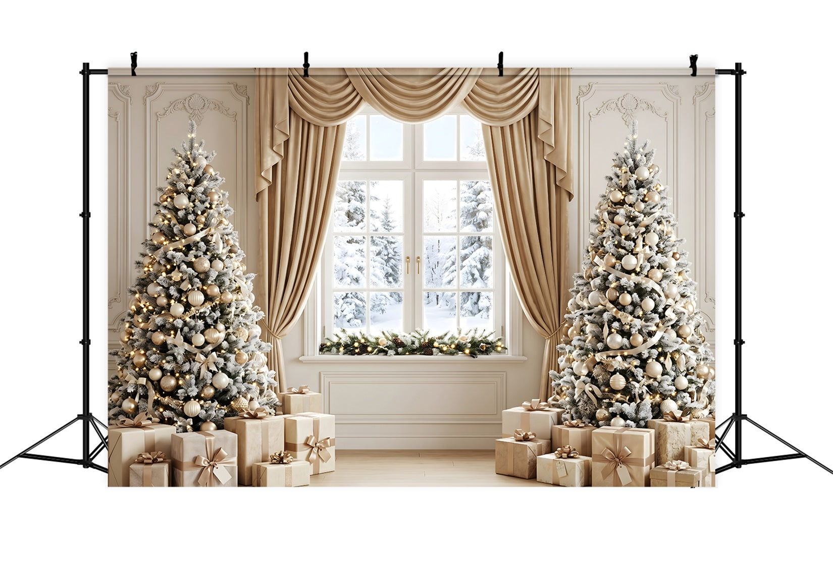 Champagner Fenster Szene Vorhang Frost Baum Licht Festtage CEM65-122