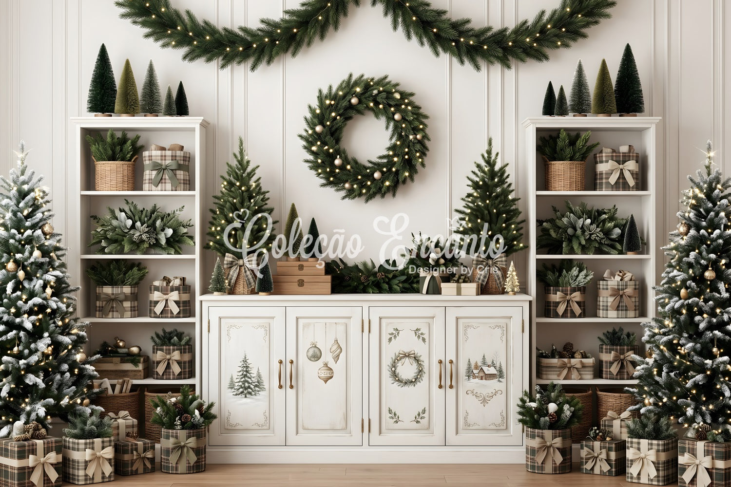 Minimal Regal Szene Kranz Mini Bäume neutrale Winterdeko CEM65-124