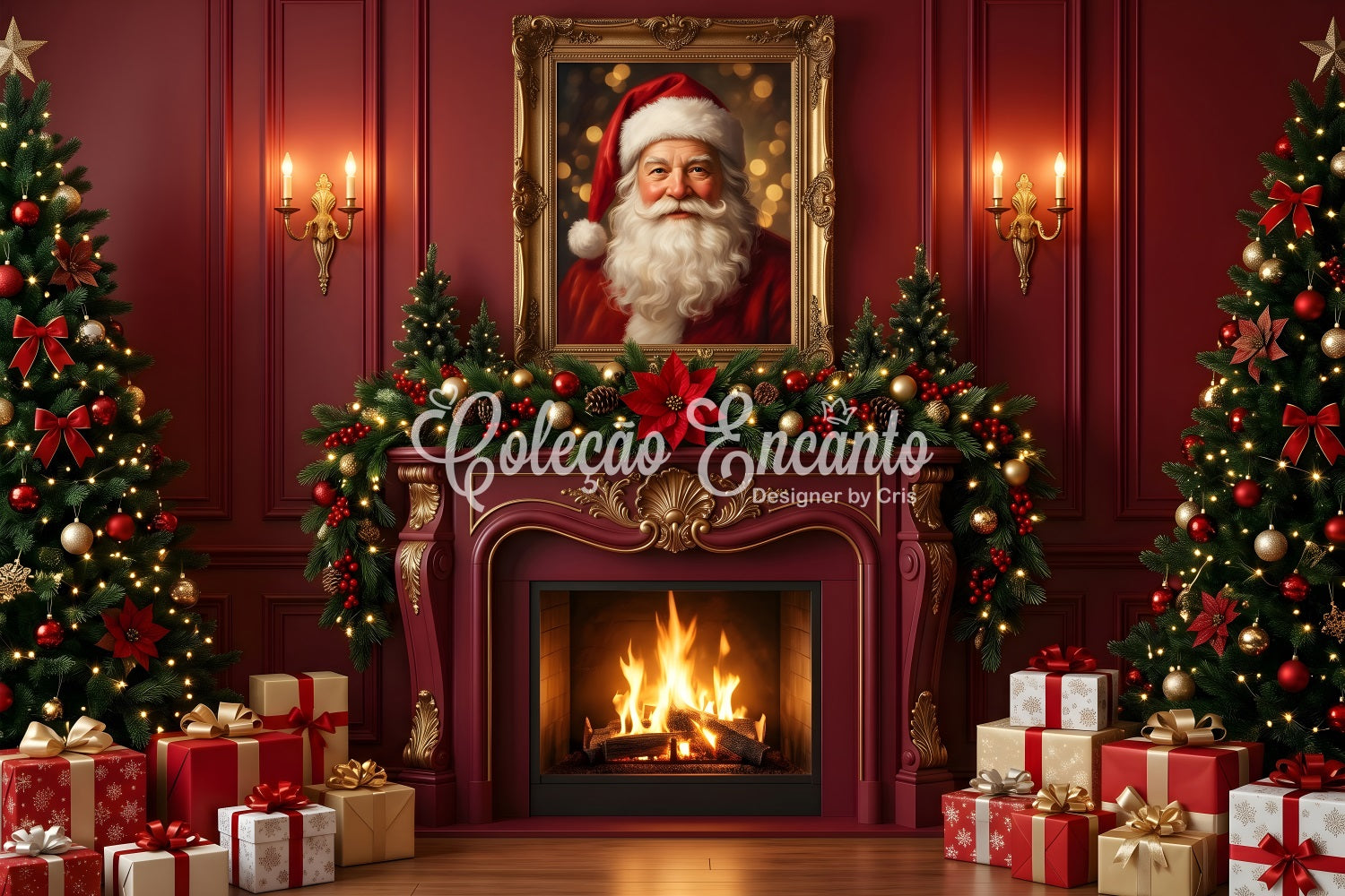 Santa Wohnzimmer Szene Kamin Rot Raum Weihnachten CEM65-126