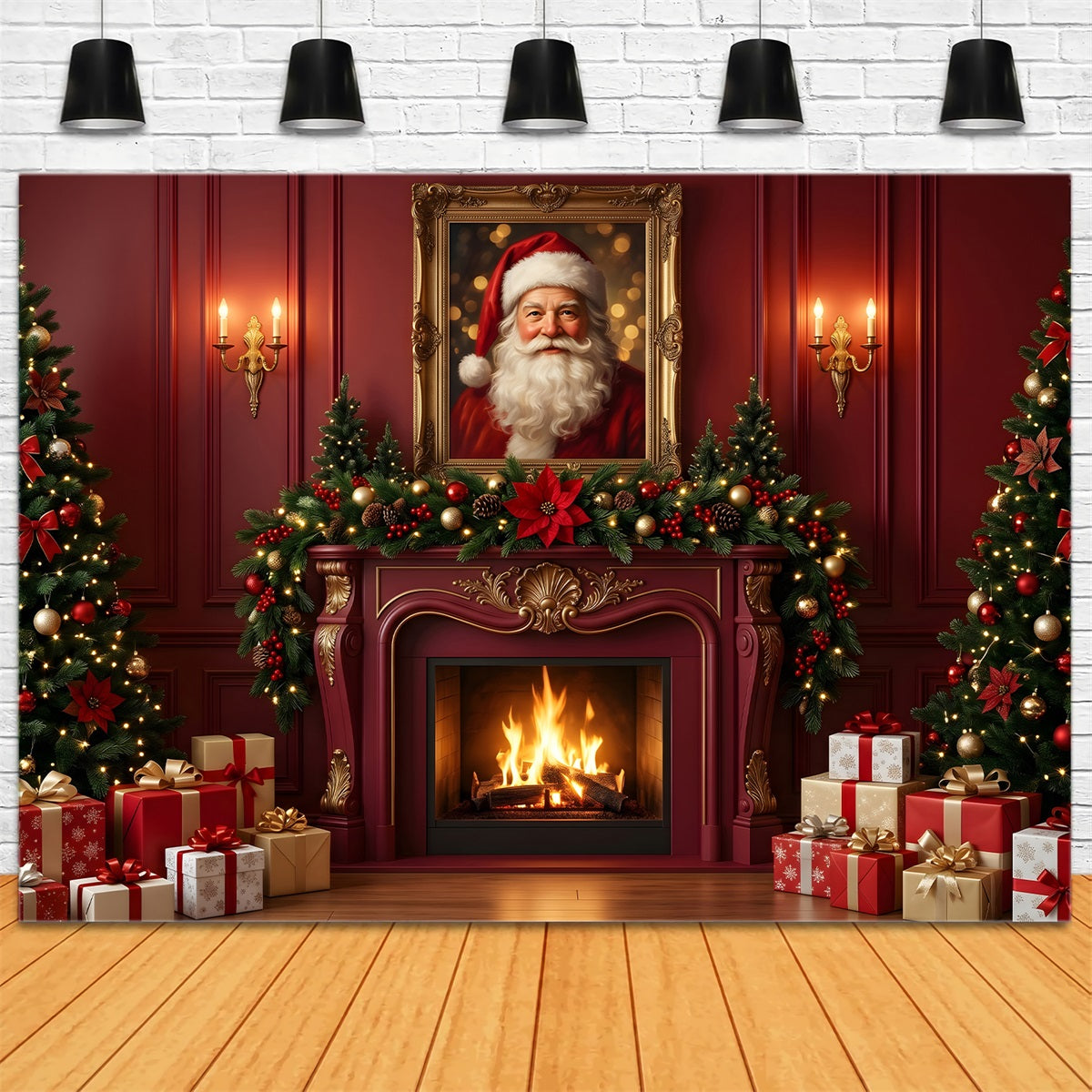 Santa Wohnzimmer Szene Kamin Rot Raum Weihnachten CEM65-126