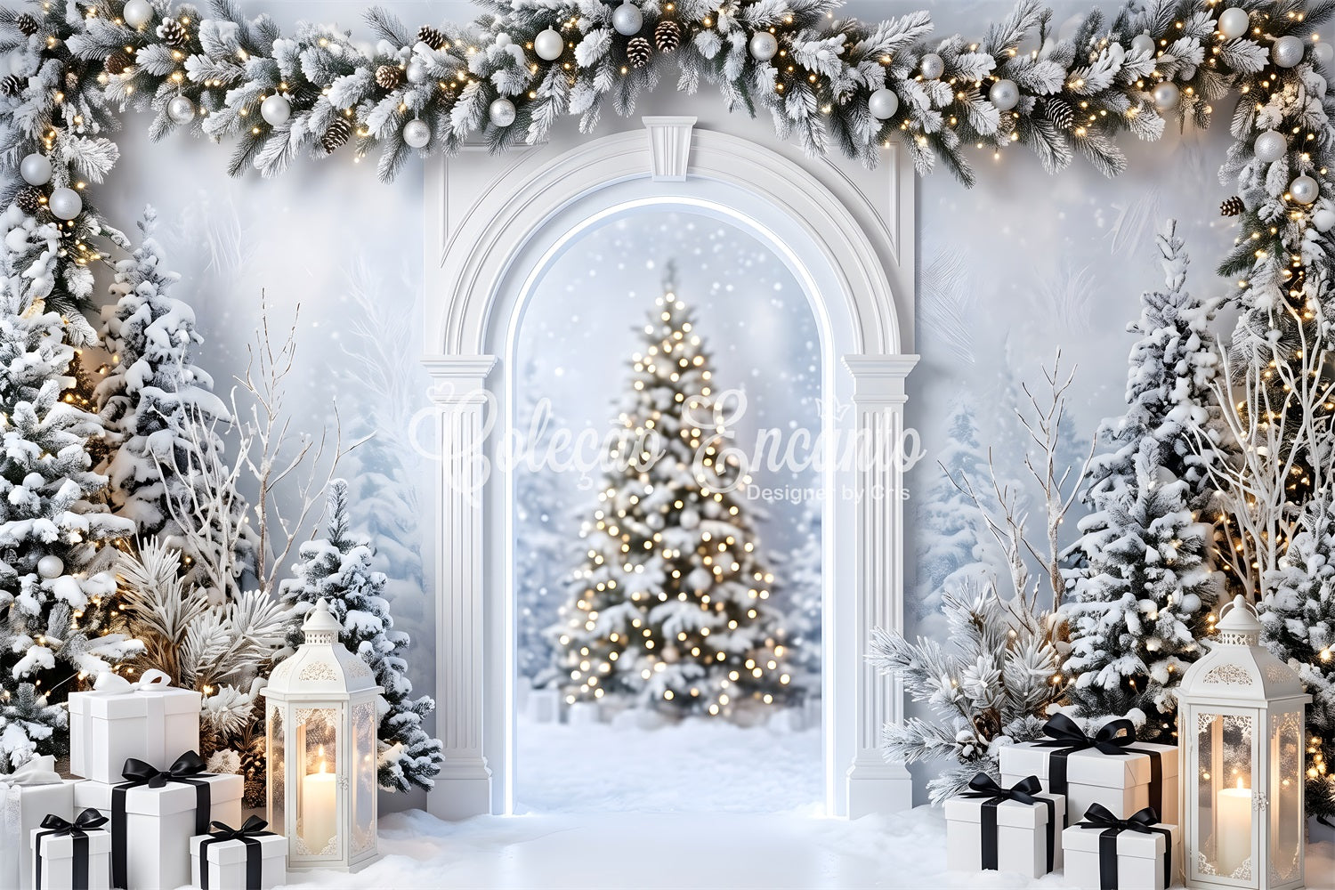 Studio Bogen Szene Schnee Weiß Laternen Geschenke CEM65-135