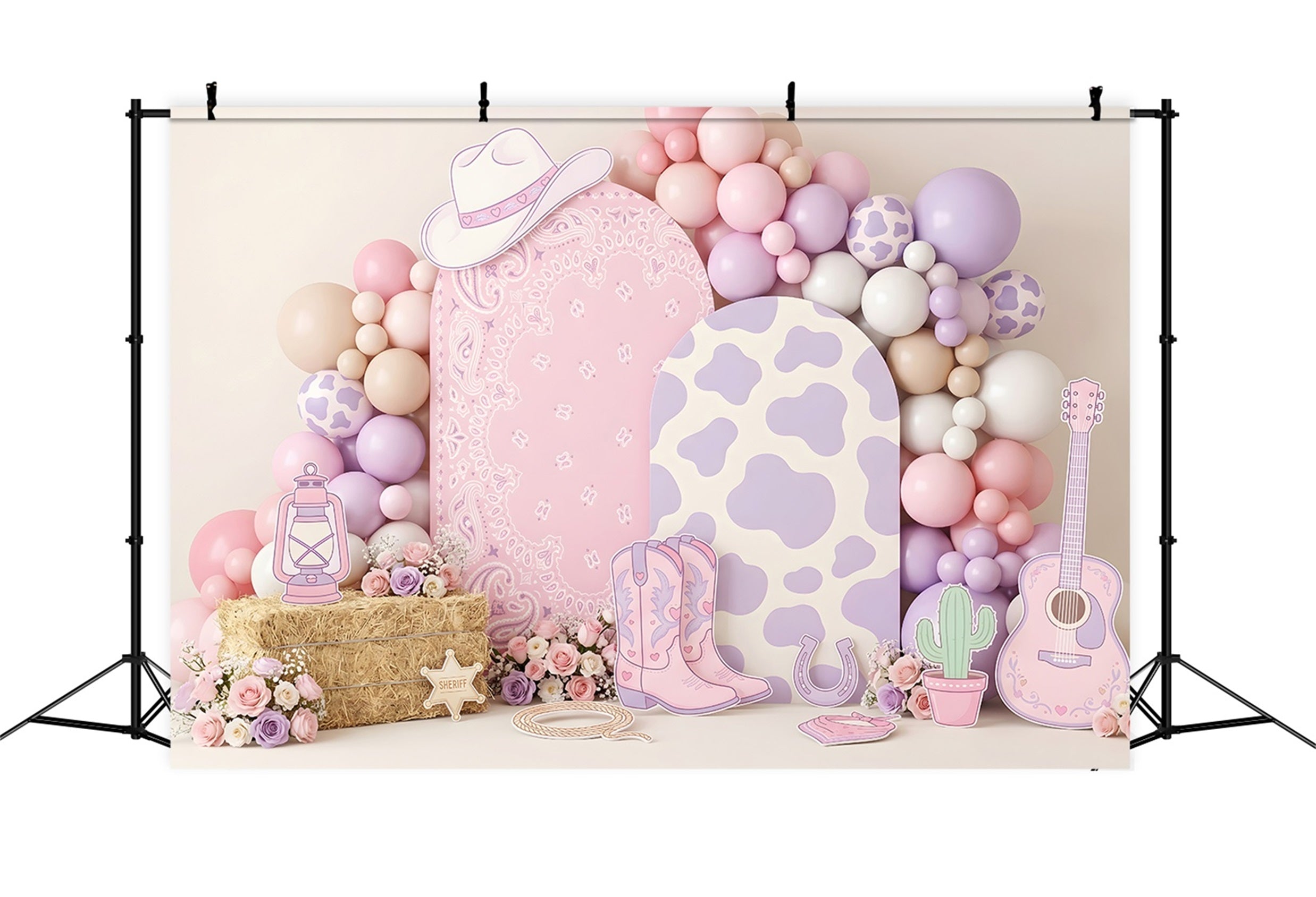 Pastell Cowgirl Western Ballons Baby Fotohintergrund Kinder Hintergrund CEM65-14