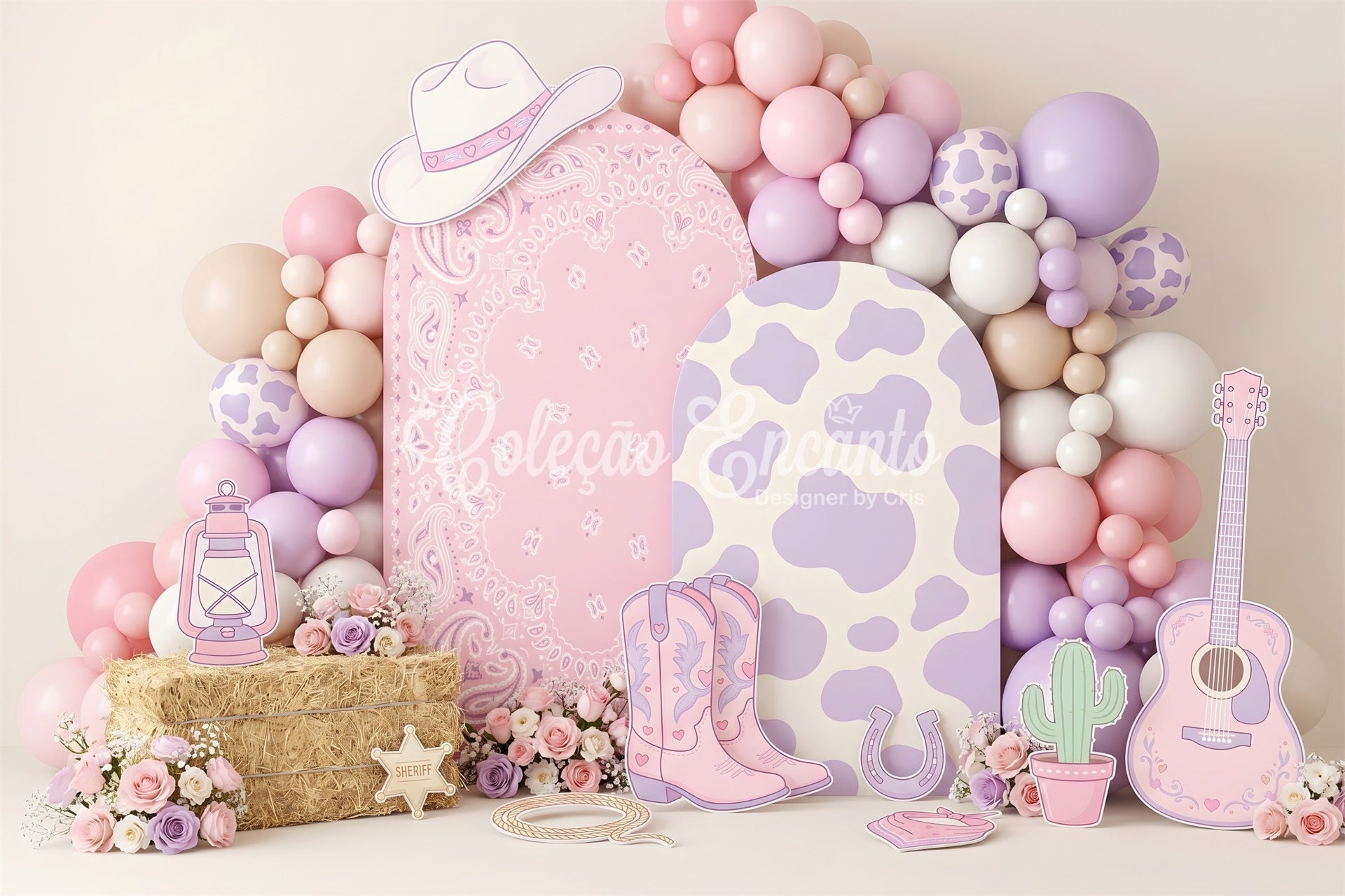 Pastell Cowgirl Western Ballons Baby Fotohintergrund Kinder Hintergrund CEM65-14