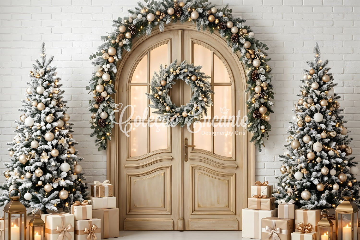 Studio Fotohintergrund Frost Bogen Tür Kranz Bäume Fotobox CEM65-142