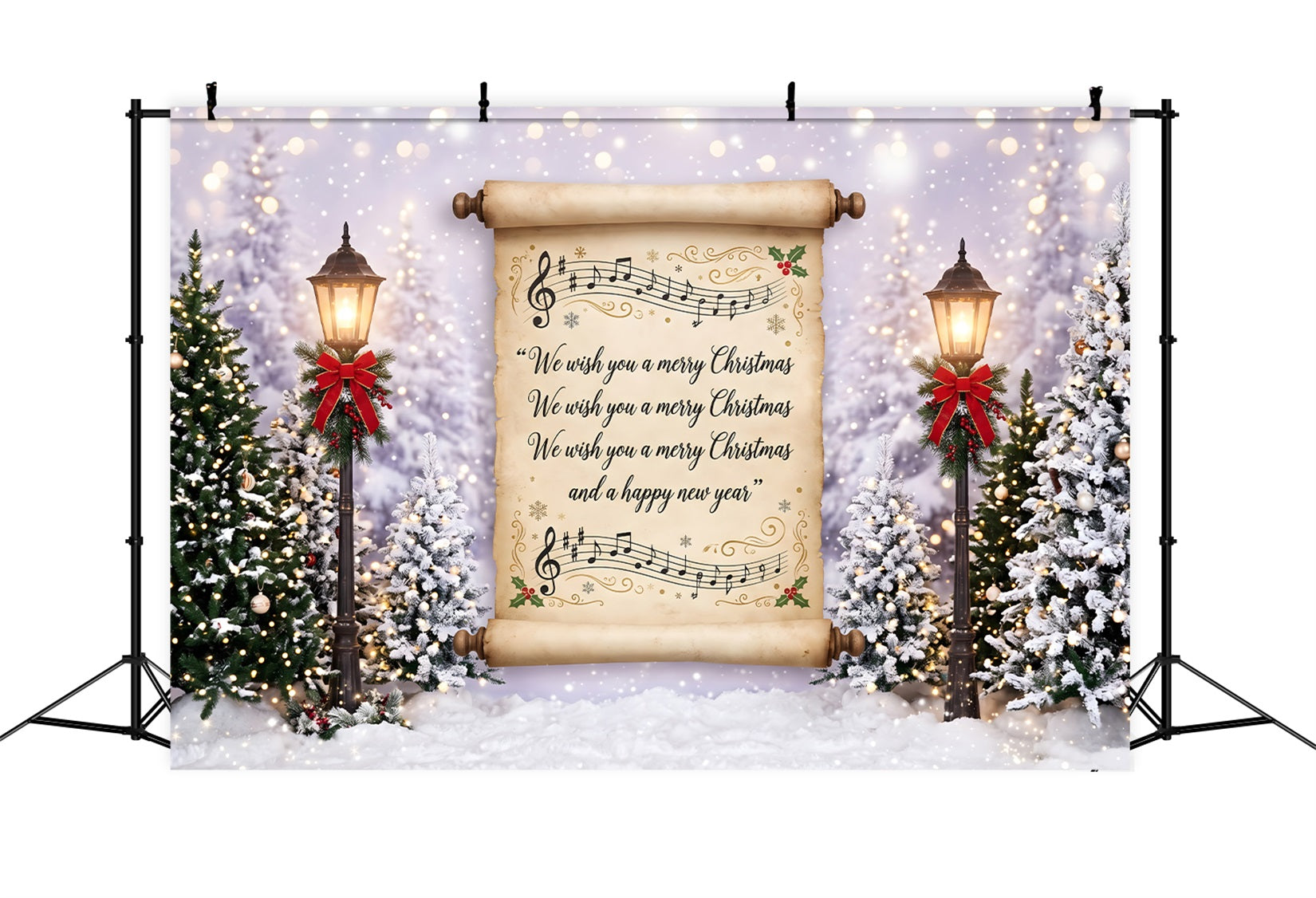 Vintage Weihnachts Szene Schriftrolle Schnee Laternen Winter CEM65-160