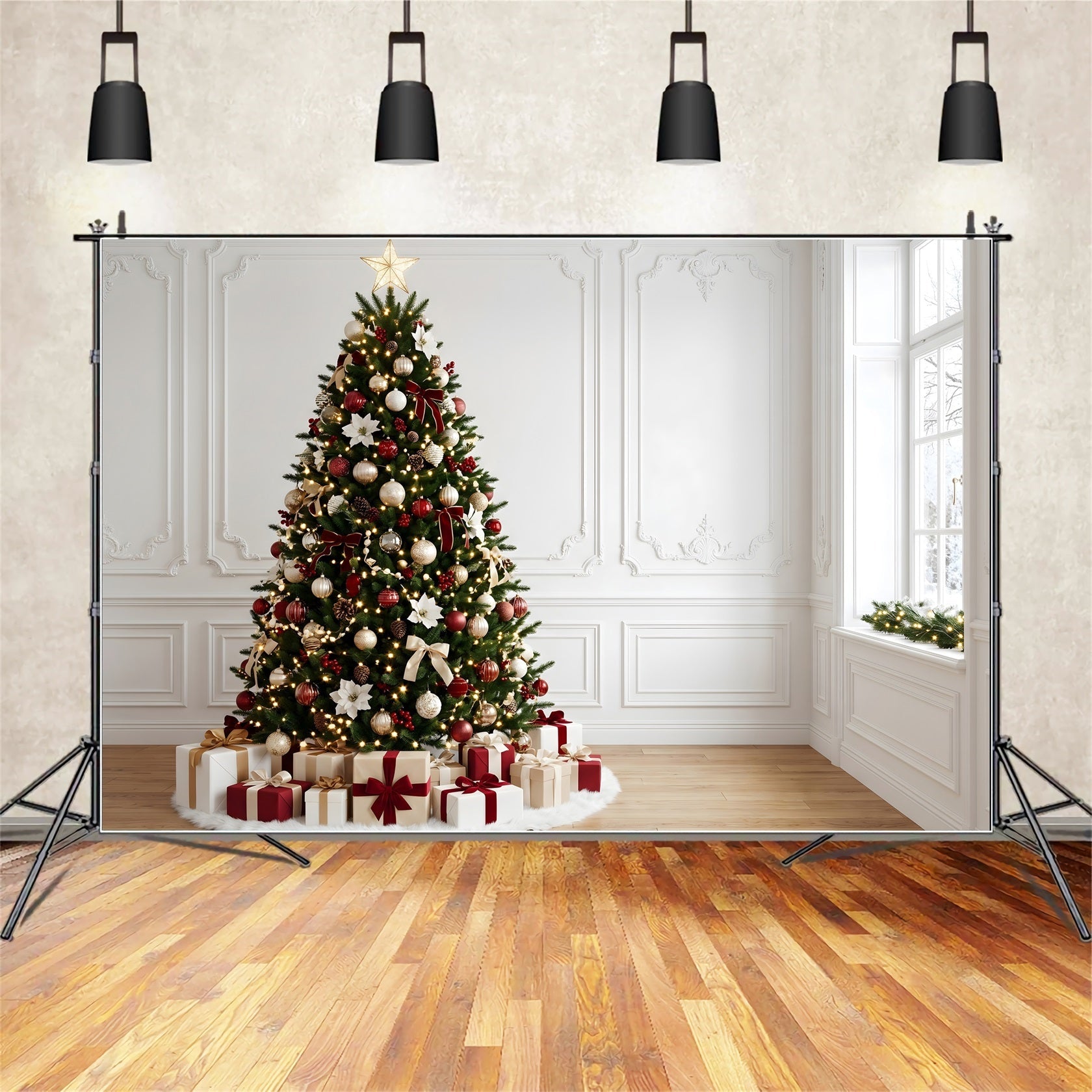 Indoor Festlicher Hintergrund Poinsettia Baum Geschenk Ecke CEM65-163