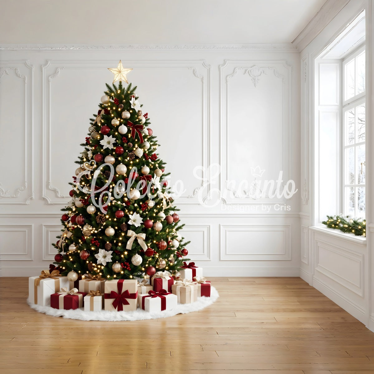 Indoor Festlicher Hintergrund Poinsettia Baum Geschenk Ecke CEM65-163
