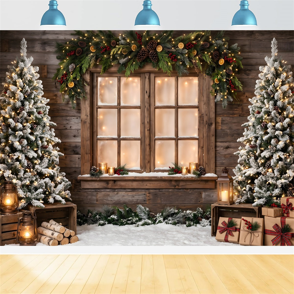 Winter Baum Szene Fenster Girlande Geschenke Fotobox CEM65-168