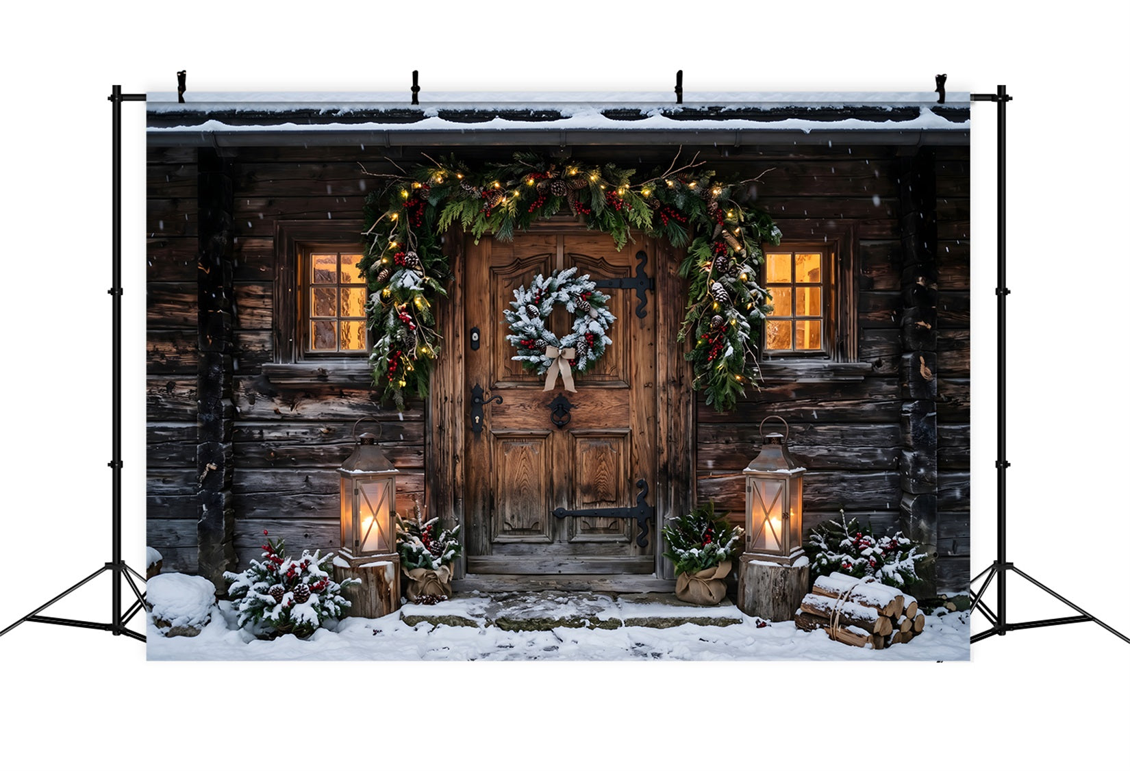 Schnee Hütte Szene Laternen Holz Tür Studio CEM65-178