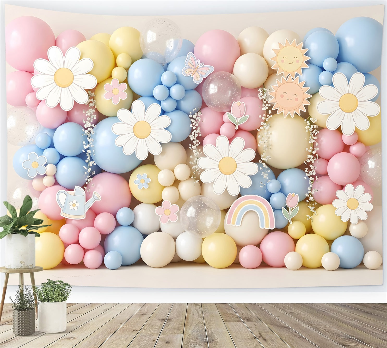 Pastell Gänseblümchen Sonne Ballonwand Baby Fotohintergrund Weihnachten CEM65-18