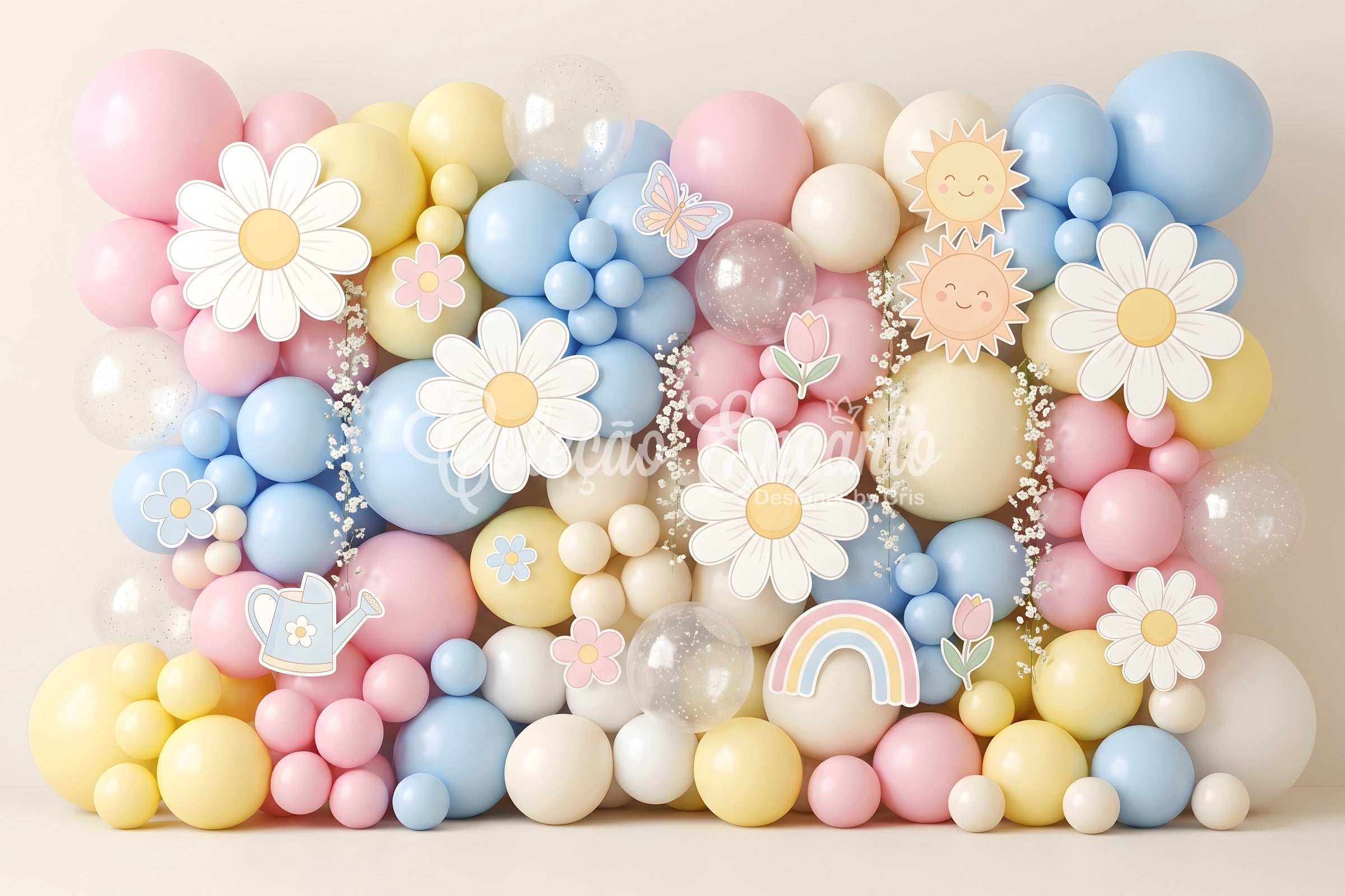 Pastell Gänseblümchen Sonne Ballonwand Baby Fotohintergrund Weihnachten CEM65-18