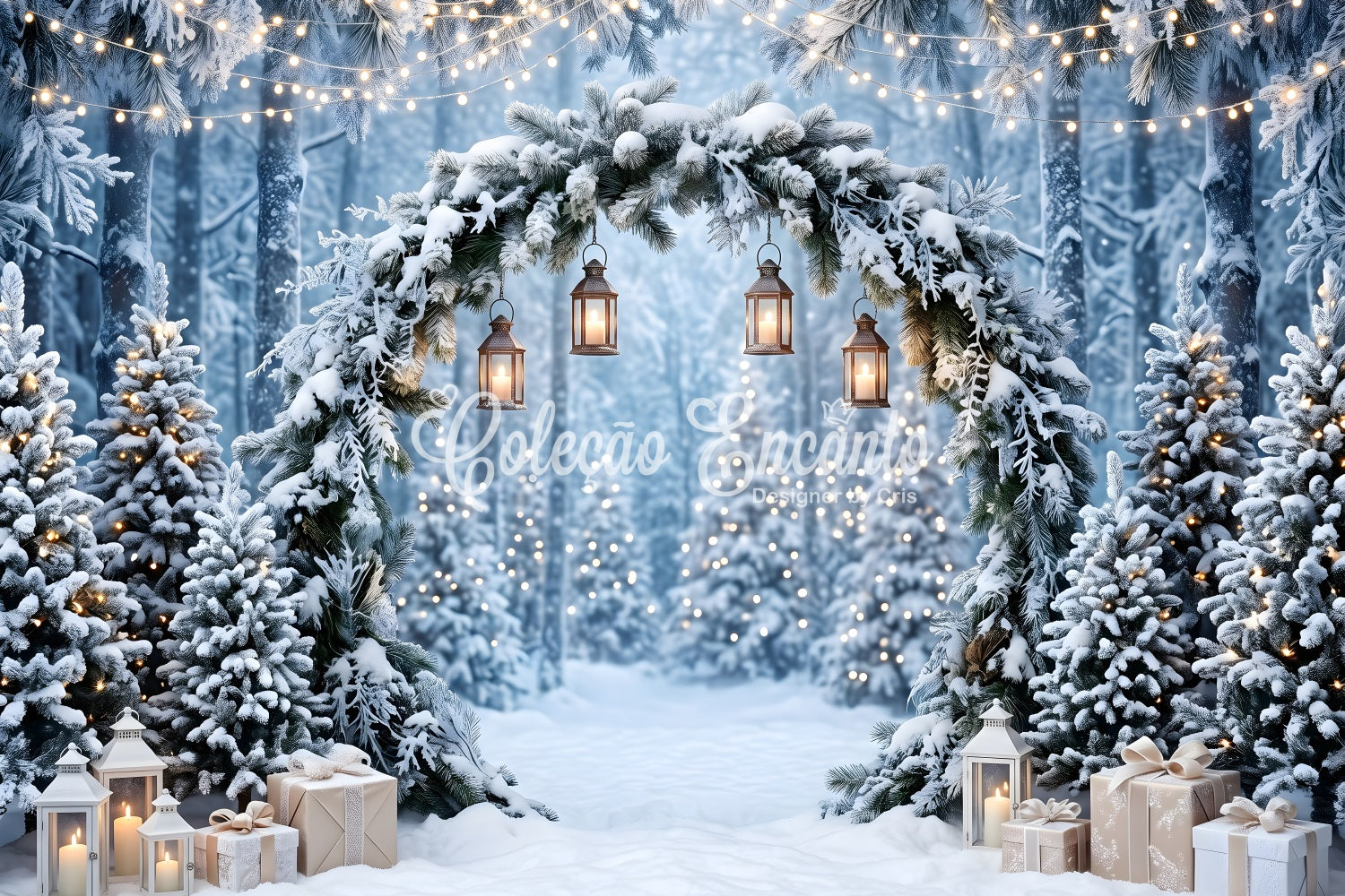 Winter Wonderland Szene Frost Kiefer Bogen Laternen CEM65-183