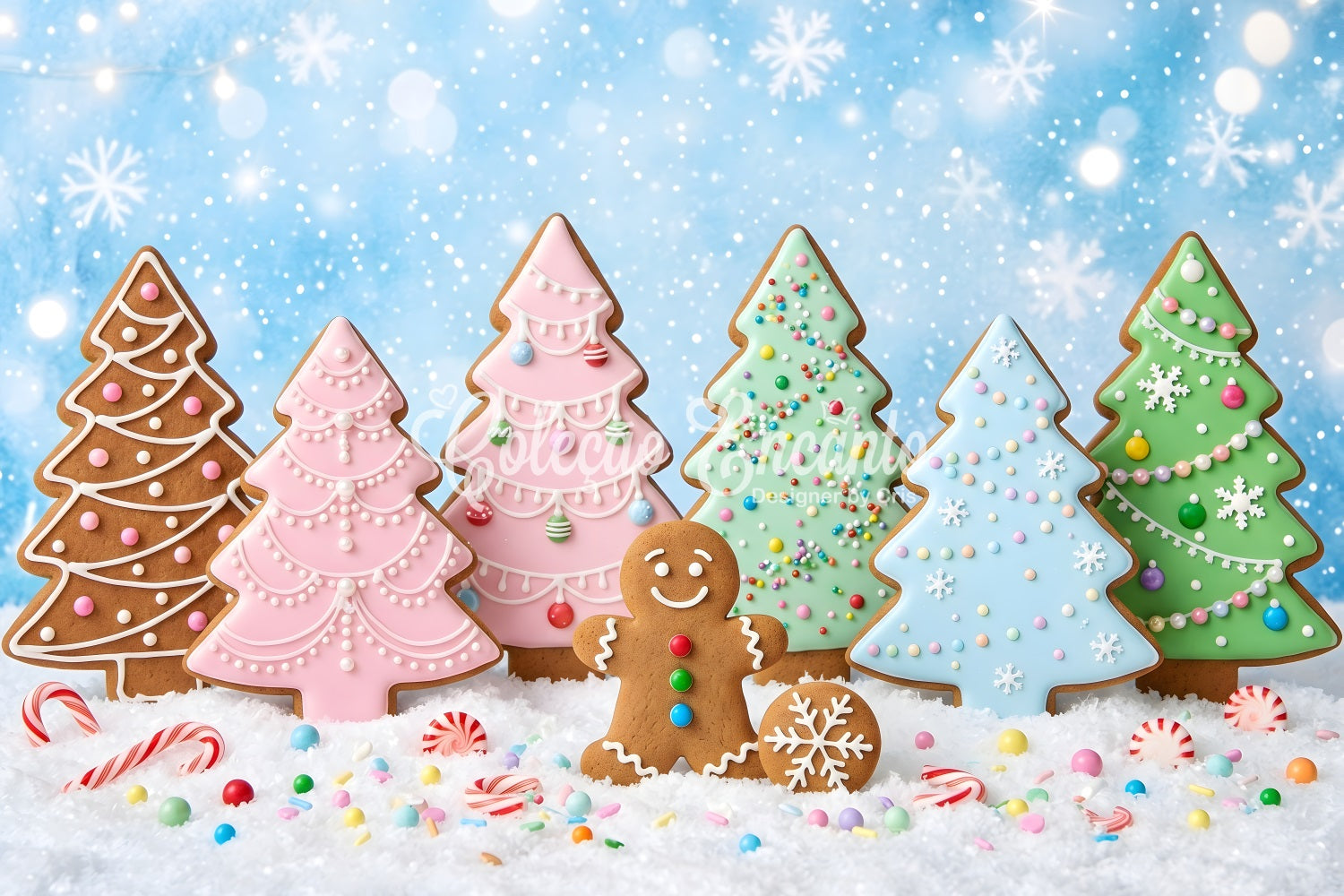 DIY Winter Fotohintergrund Pastell Lebkuchen Keks Baum Wonderland Szene Weihnachten CEM65-188