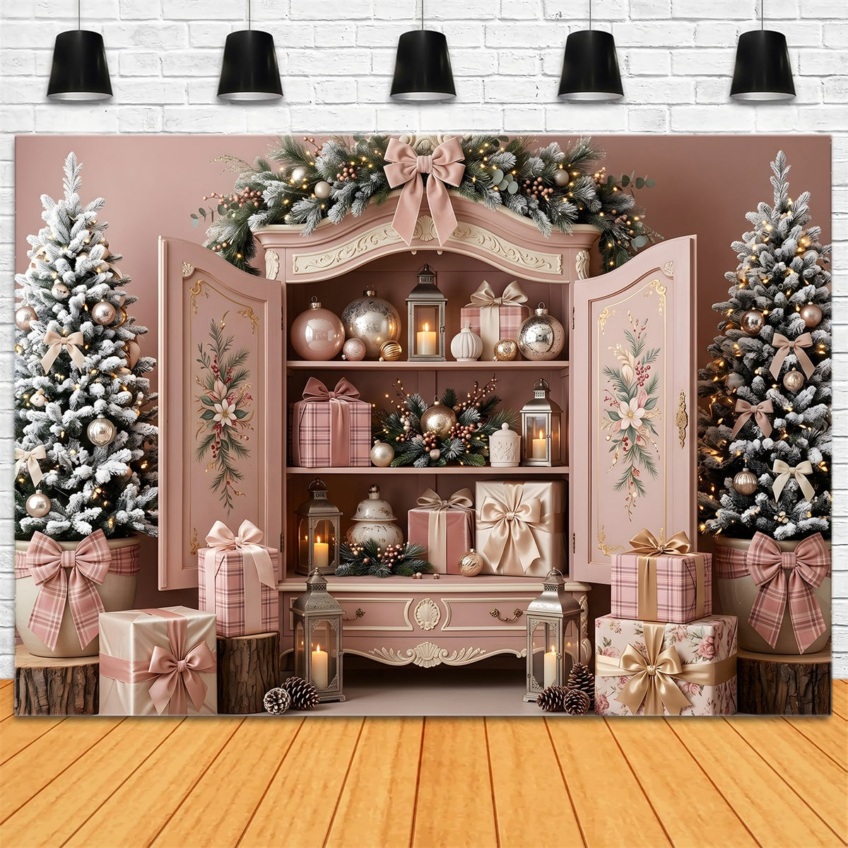 Pastell Winter Fotohintergrund Blush Pink Schrank Ornament Szene Fotografie CEM65-195