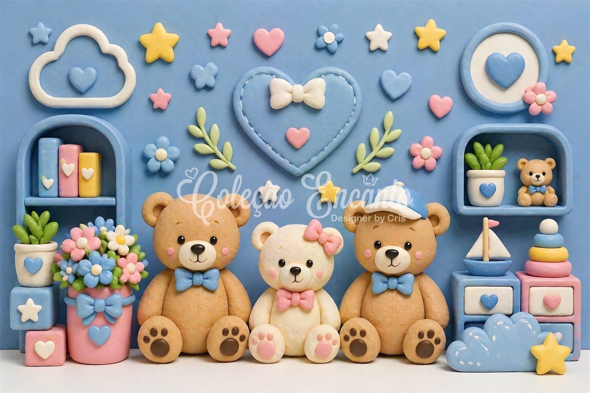 Pastell Teddy Babyzimmer Wand Baby Fotohintergrund Kinder Hintergrund CEM65-2