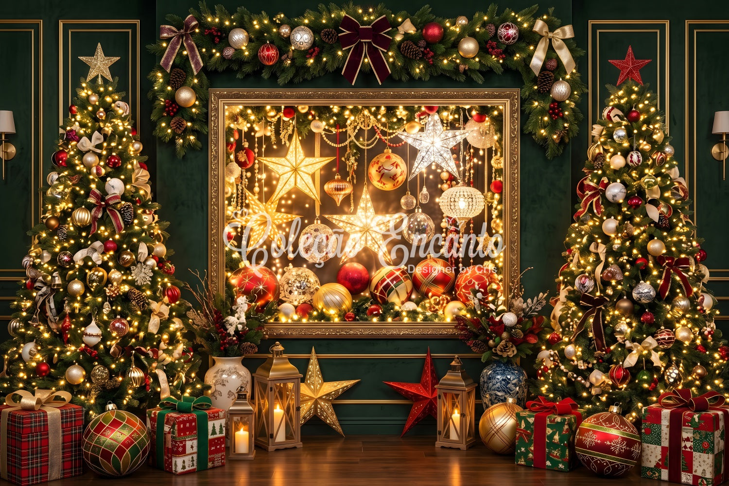 Smaragd Lichter Szene Ornament Baum Fotobox CEM65-202
