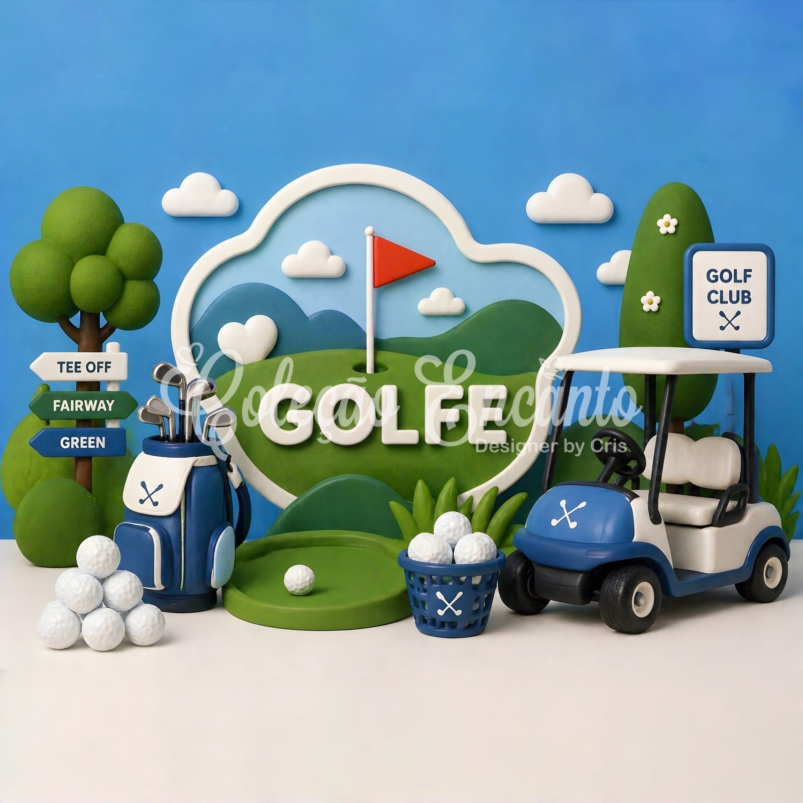 Golfplatz Golfwagen Pokal Baby Fotohintergrund Kinder Kulisse CEM65-21