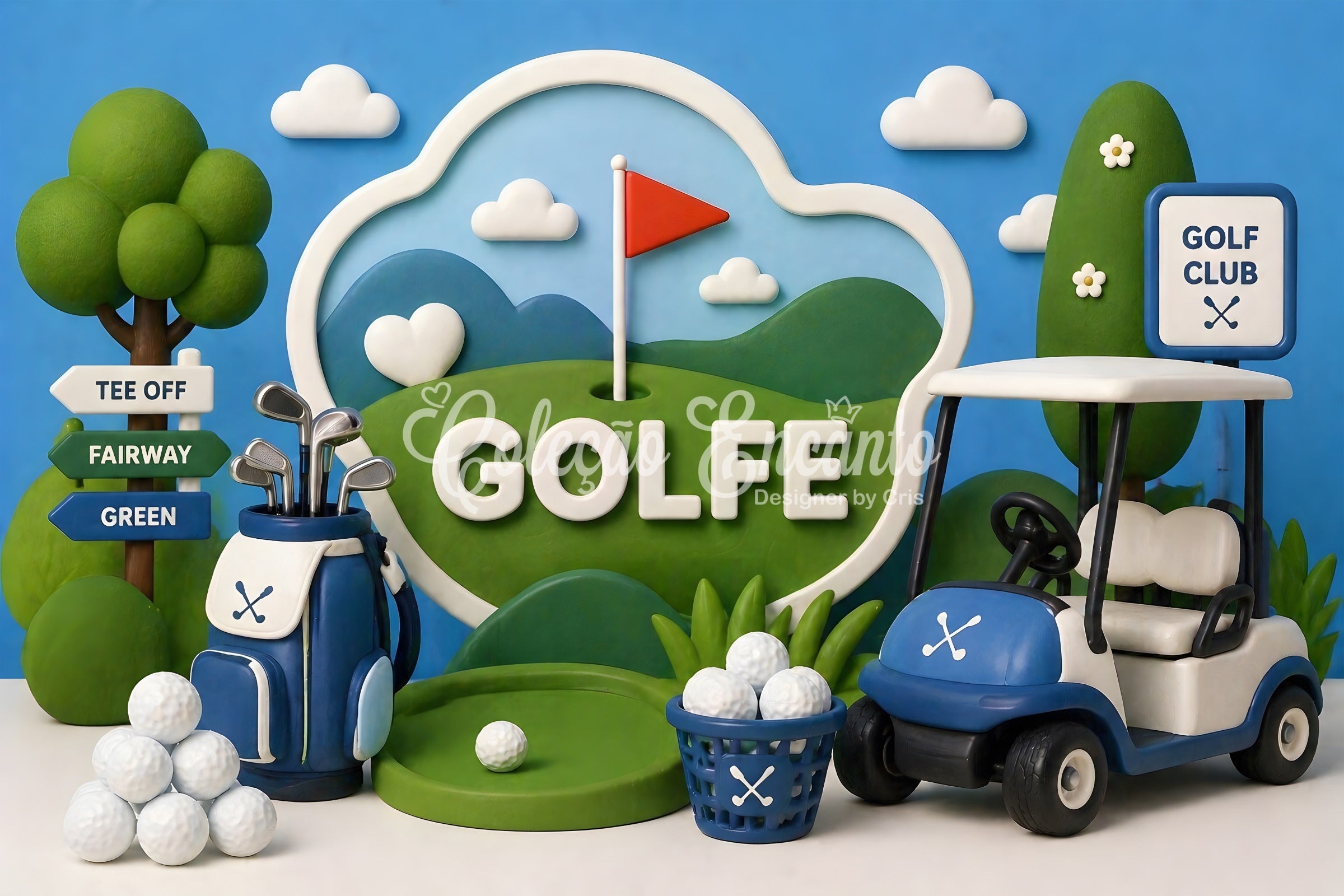 Golfplatz Golfwagen Pokal Baby Fotohintergrund Kinder Kulisse CEM65-21